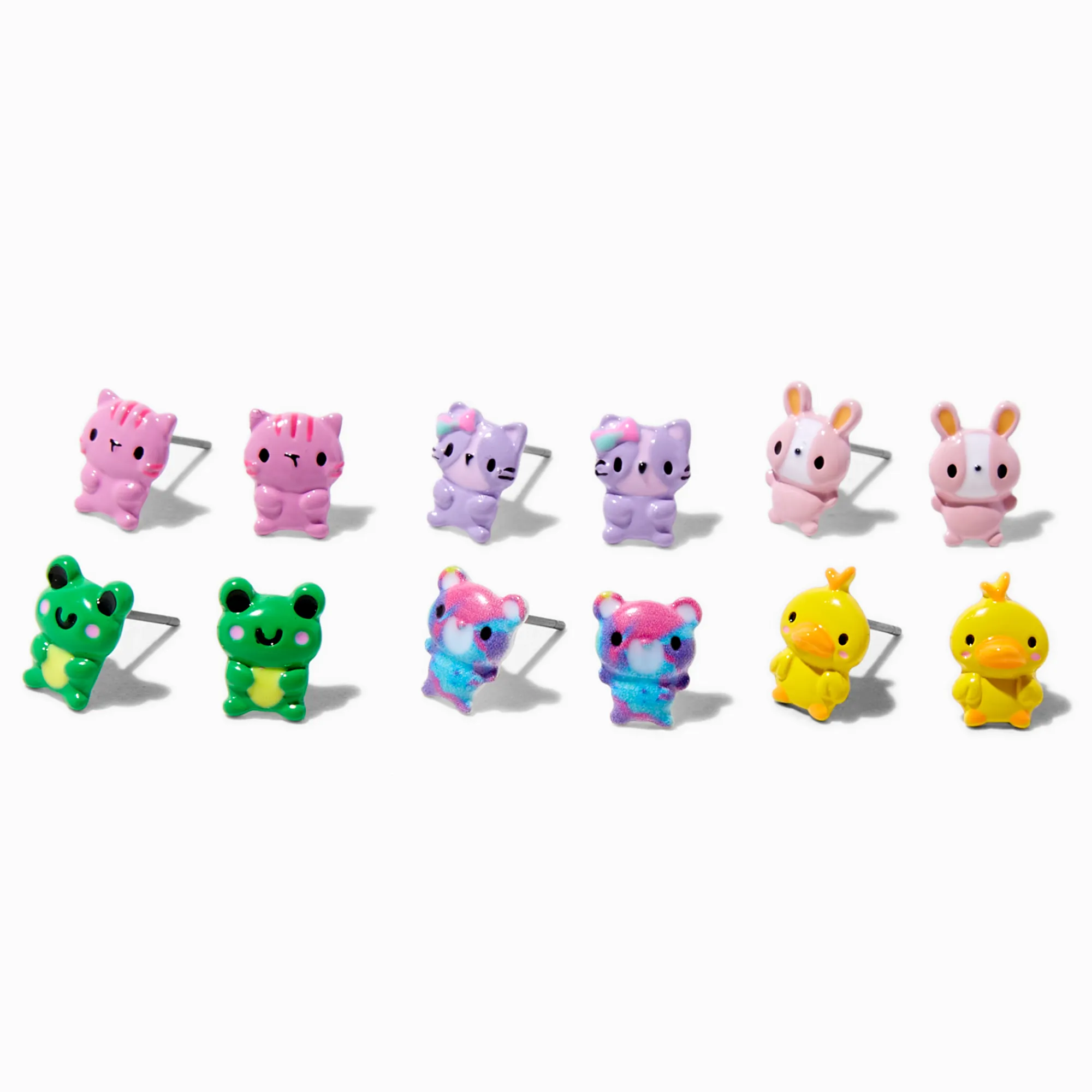 Claire's Clous D'oreilles-Clous d’oreilles animaux mignons pastel - Lot de 6
