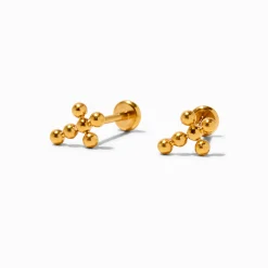 Claire's Clous D'oreilles-Clous d’oreilles à arrière plat croix boule en titane couleur dorée C LUXE by Claire’s