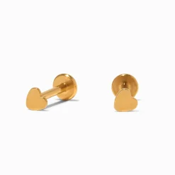 Claire's Clous D'oreilles|Bijoux Premium-Clous d’oreilles à arrière plat micro cœur en titane couleur dorée C LUXE by Claire’s