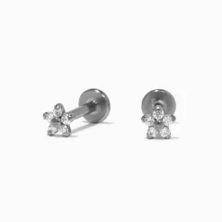 Claire's Bijoux Premium|Clous D'oreilles-Clous d’oreilles à arrière plat micro marguerite en zircon cubique d’imitation et titane couleur argentée C LUXE by Claire’s