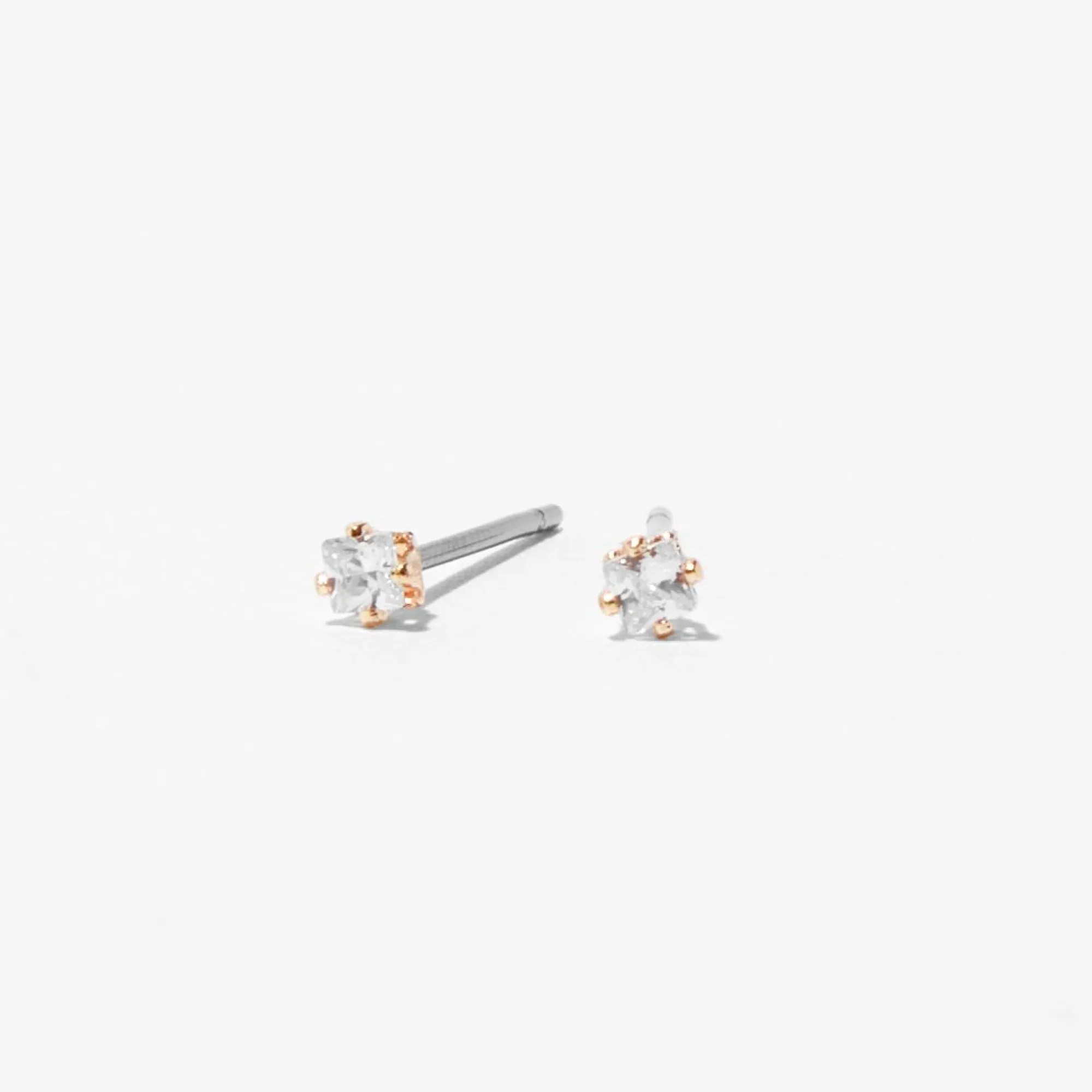 Claire's Clous D'oreilles-Clous d’oreilles carrés avec strass en zircon cubique d’imitation couleur doré rose - 2 mm