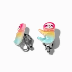 Claire's Clips Et Autocollants-Clous d’oreilles à clip paresseux arc-en-ciel