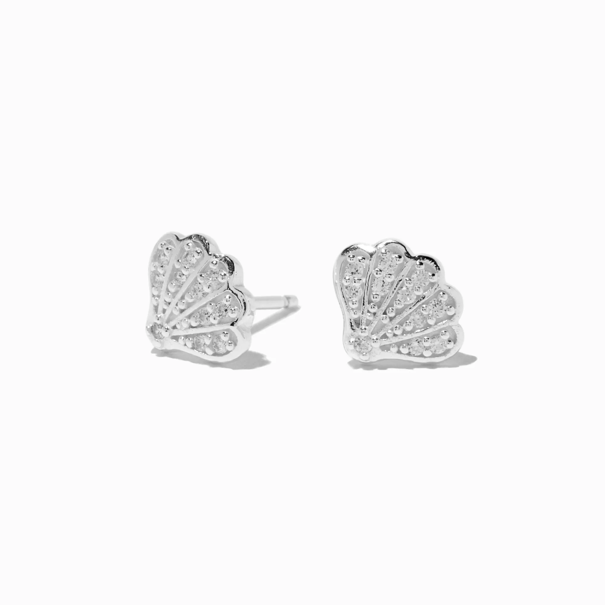 Claire's Clous D'oreilles|Bijoux Premium-Clous d’oreilles coquillage en zircon cubique couleur argentée C LUXE by Claire’s