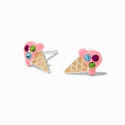 Claire's Clous D'oreilles|Bijoux Premium-Clous d’oreilles cornet de glace en strass couleur argentée
