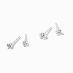Claire's Clous D'oreilles|Bijoux Premium-Clous d’oreilles cupcake ronds de tailles différentes en zircon cubique et argent - Lot de 2