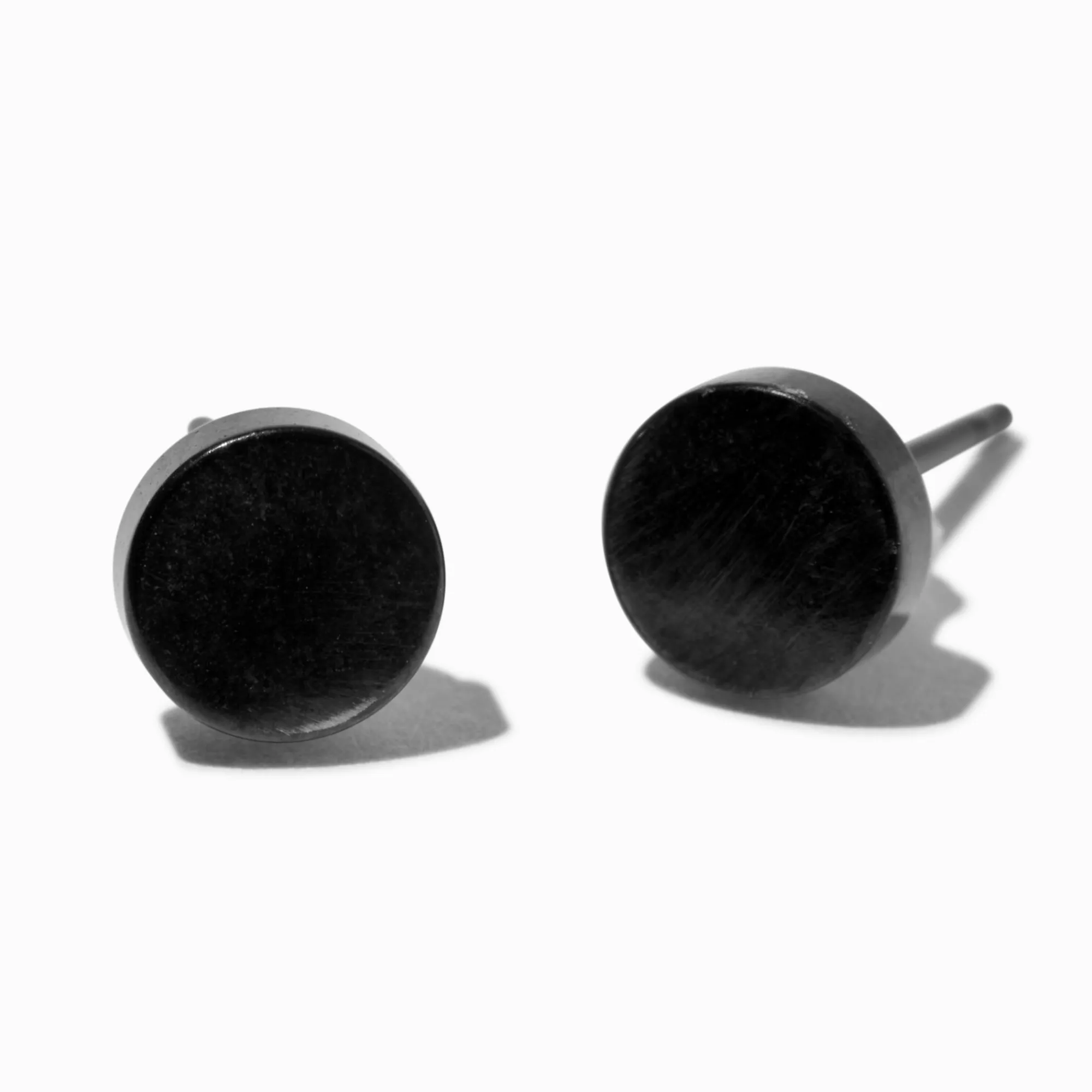 Claire's Clous D'oreilles|Bijoux Premium-Clous d’oreilles à disques noirs 6 mm en titane couleur argentée C LUXE by Claire’s