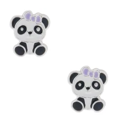 Claire's Clous D'oreilles|Bijoux Premium-Clous d’oreilles en argent panda portant un nœud