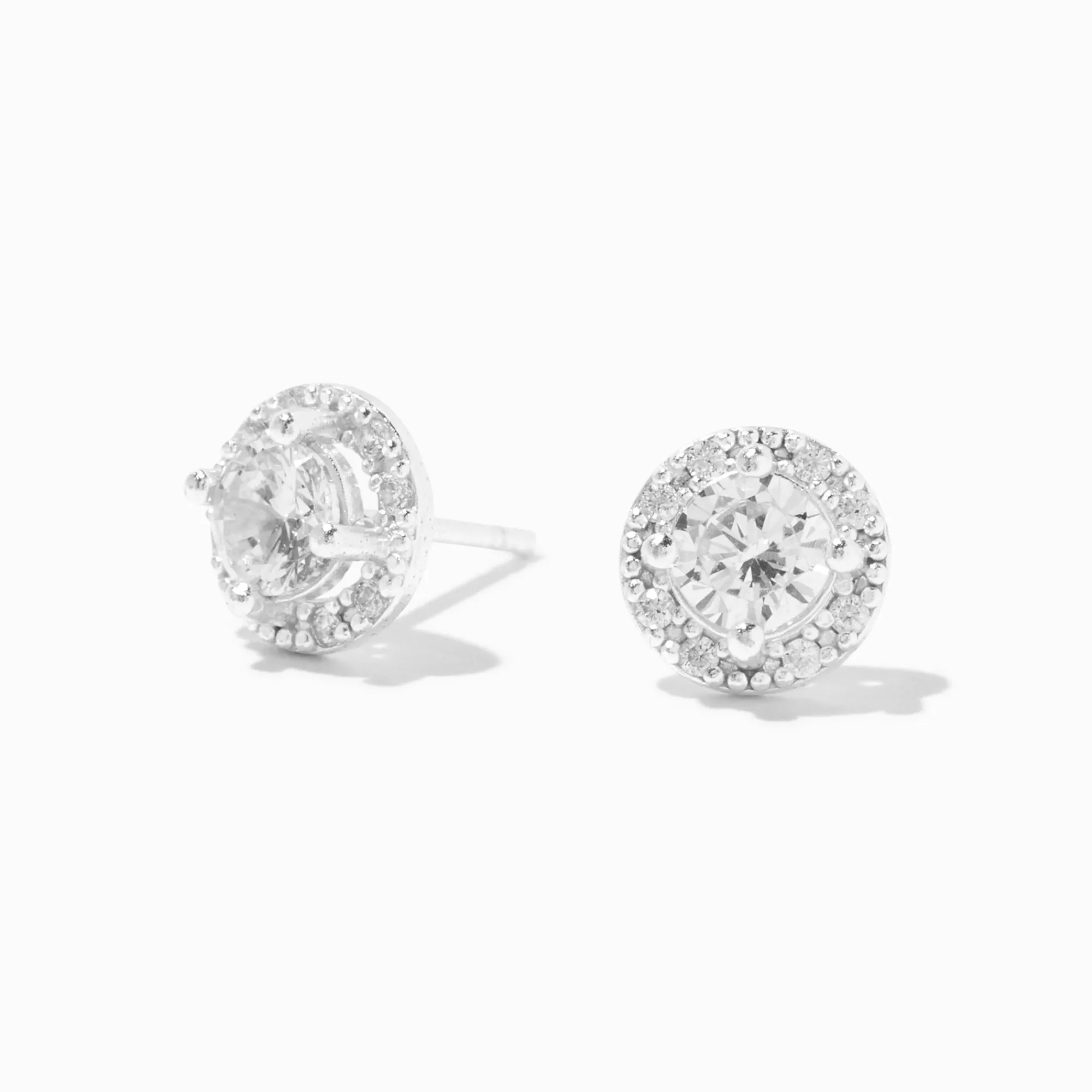 Claire's Clous D'oreilles|Bijoux Premium-Clous d’oreilles halo en argent avec strass en zircon cubique - 5 mm