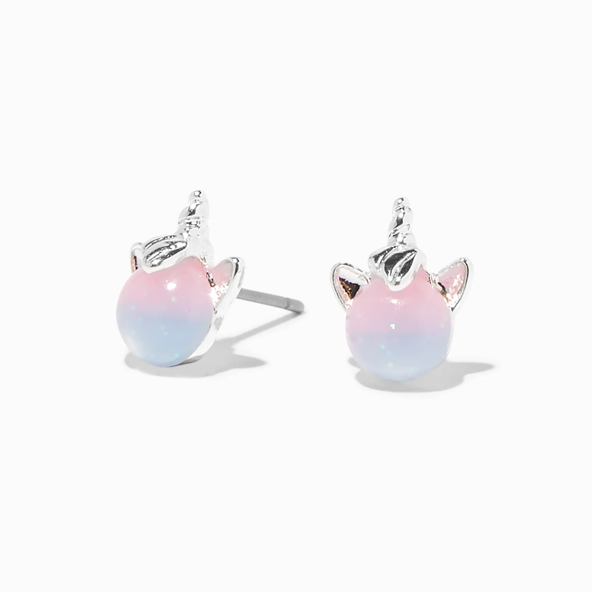 Claire's Clous D'oreilles-Clous d’oreilles licorne phosphorescents bleus et roses