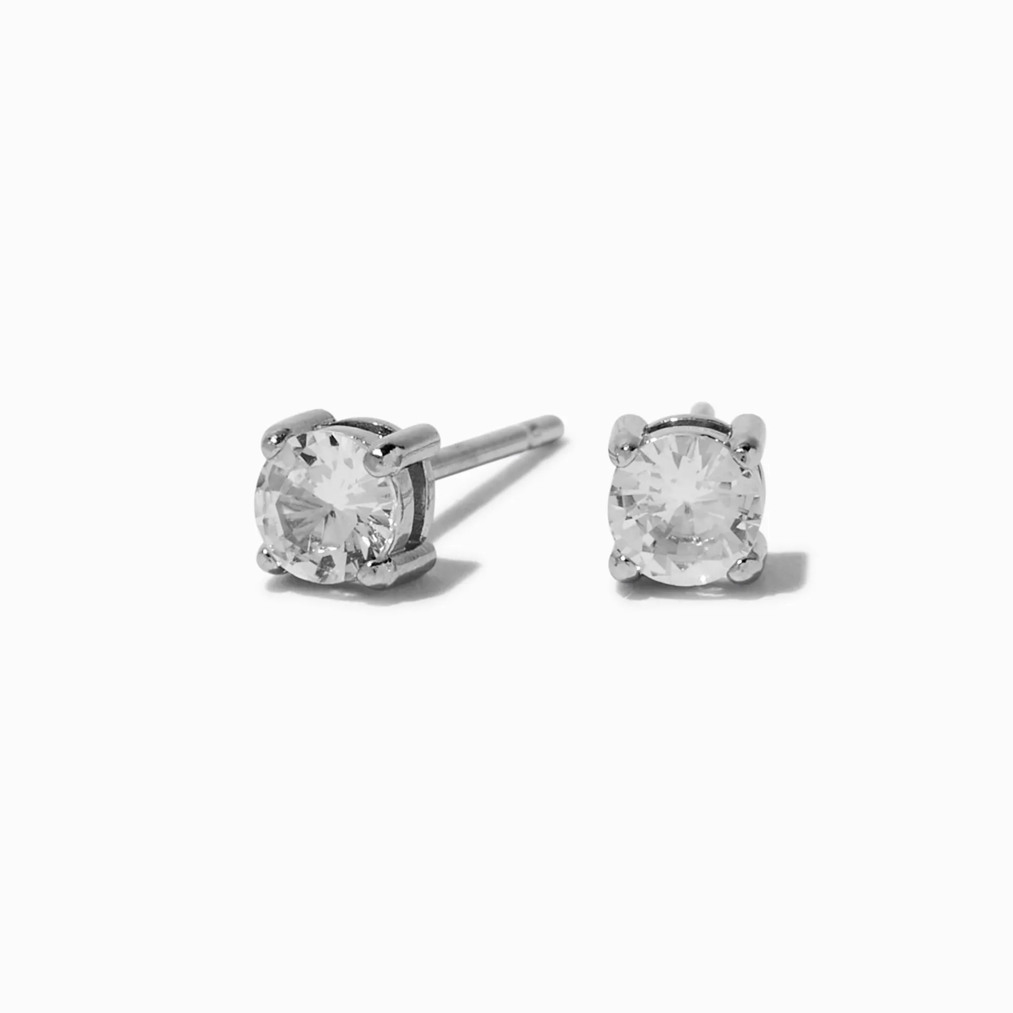 Claire's Clous D'oreilles|Bijoux Premium-Clous d’oreilles panier en zircon cubique 4 mm acier inoxydable couleur argentée