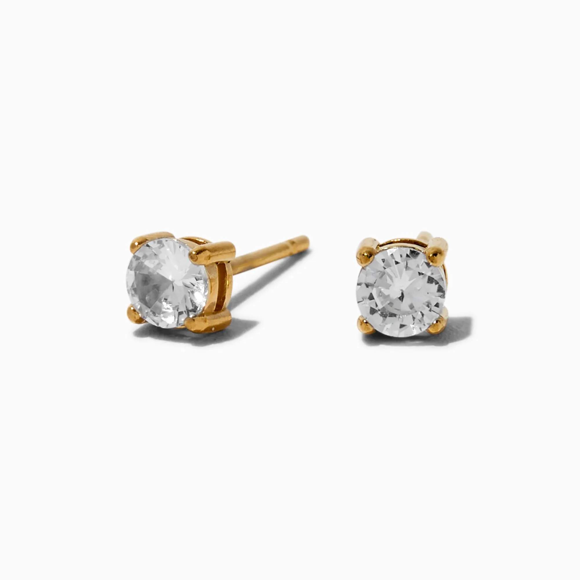 Claire's Clous D'oreilles|Bijoux Premium-Clous d’oreilles panier en zircon cubique 4 mm acier inoxydable couleur dorée