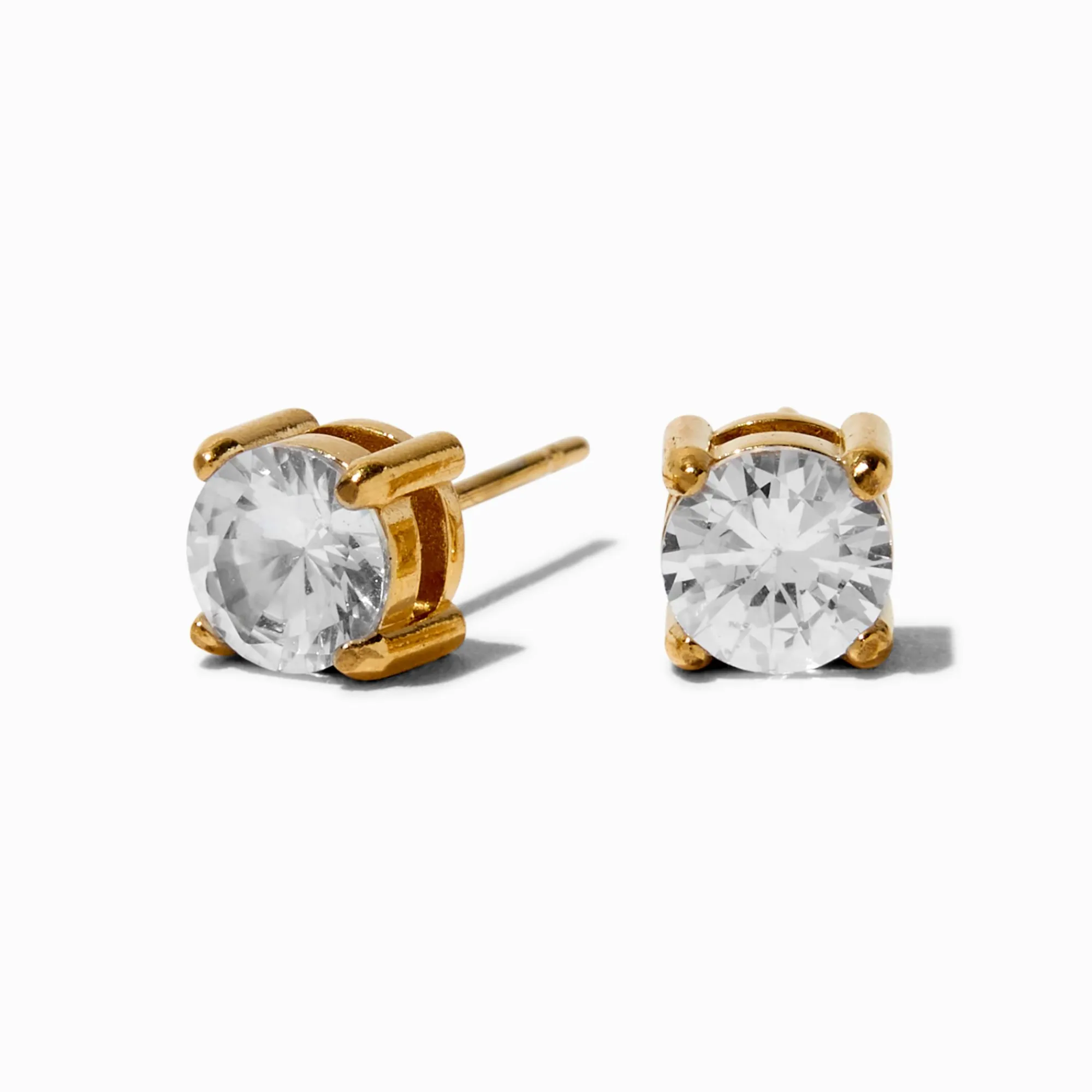 Claire's Clous D'oreilles|Bijoux Premium-Clous d’oreilles panier en zircon cubique 6 mm acier inoxydable couleur dorée
