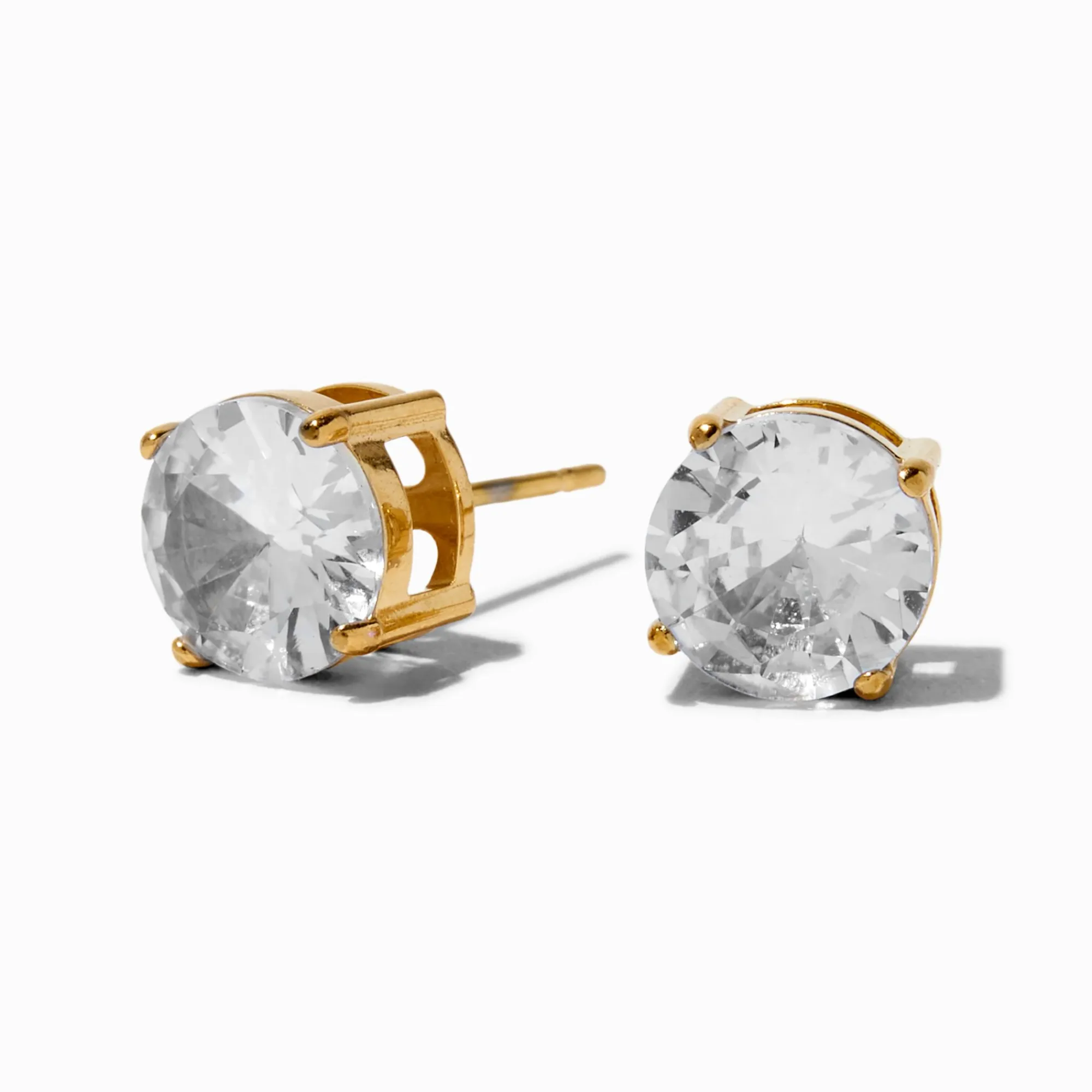 Claire's Clous D'oreilles|Bijoux Premium-Clous d’oreilles panier en zircon cubique 8 mm acier inoxydable couleur dorée