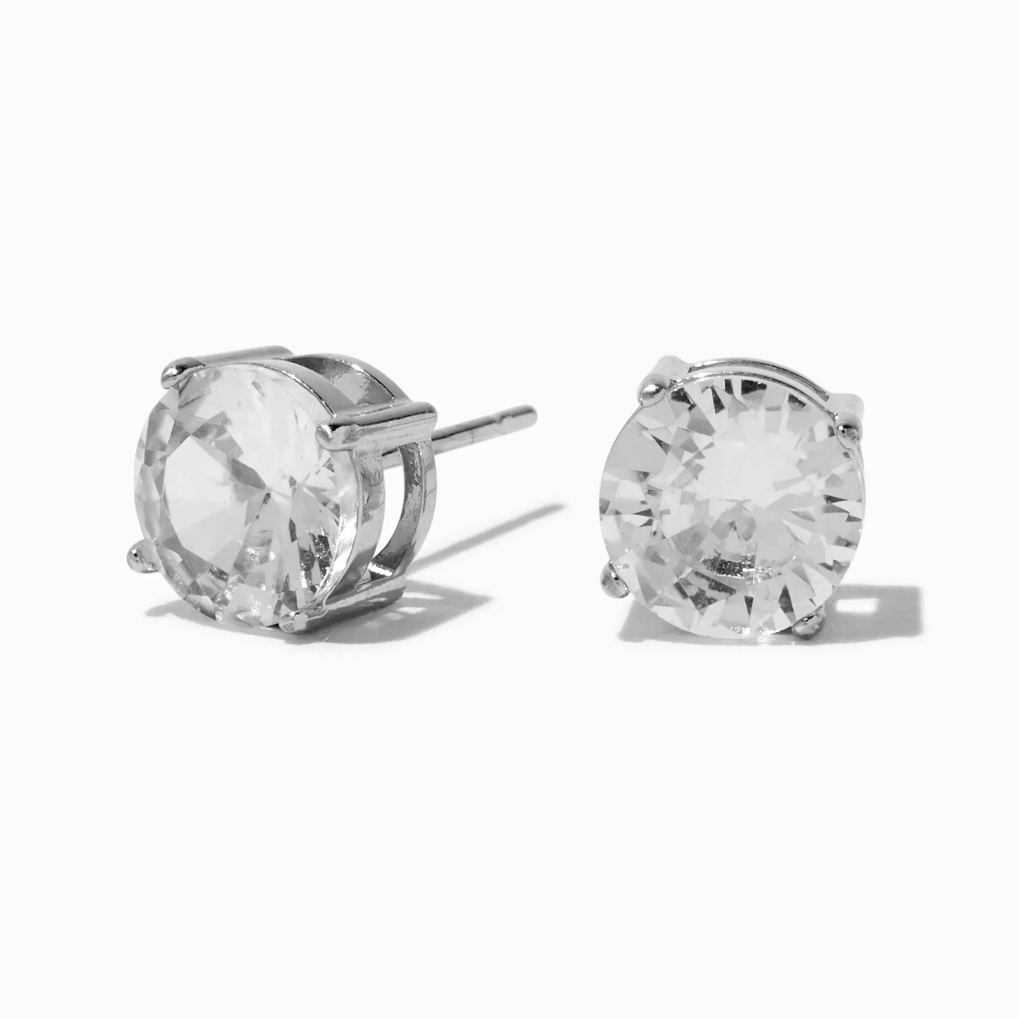 Claire's Clous D'oreilles|Bijoux Premium-Clous d’oreilles panier en zircon cubique 8 mm acier inoxydable couleur argentée