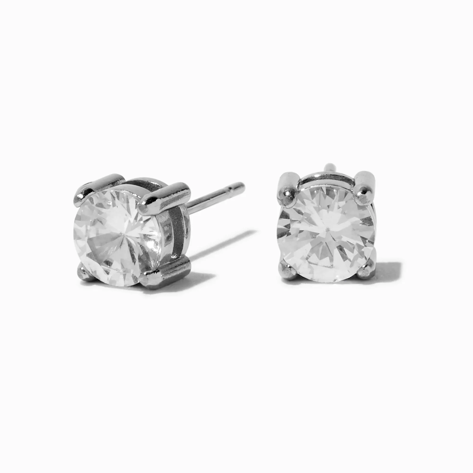 Claire's Clous D'oreilles|Bijoux Premium-Clous d’oreilles panier en zircon cubique 6 mm acier inoxydable couleur argentée