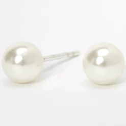 Claire's Clous D'oreilles|Bijoux Premium-Clous d’oreilles perles d'imitation 6 mm en argent