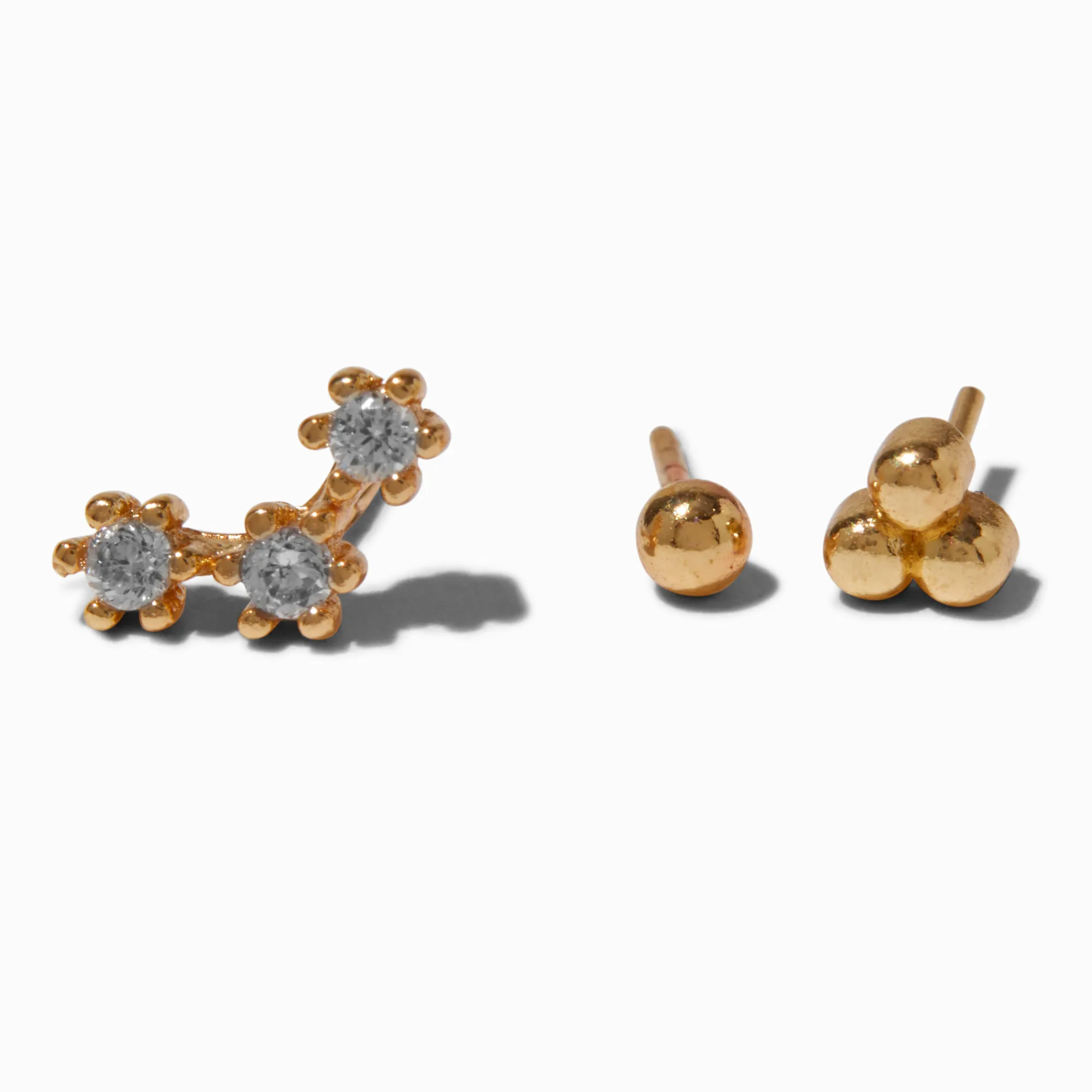 Claire's Bijoux De Piercing-Clous d’oreilles pour piercing au cartilage non filetés 0,8 mm zircon cubique et acier inoxydable couleur dorée - Lot de 3