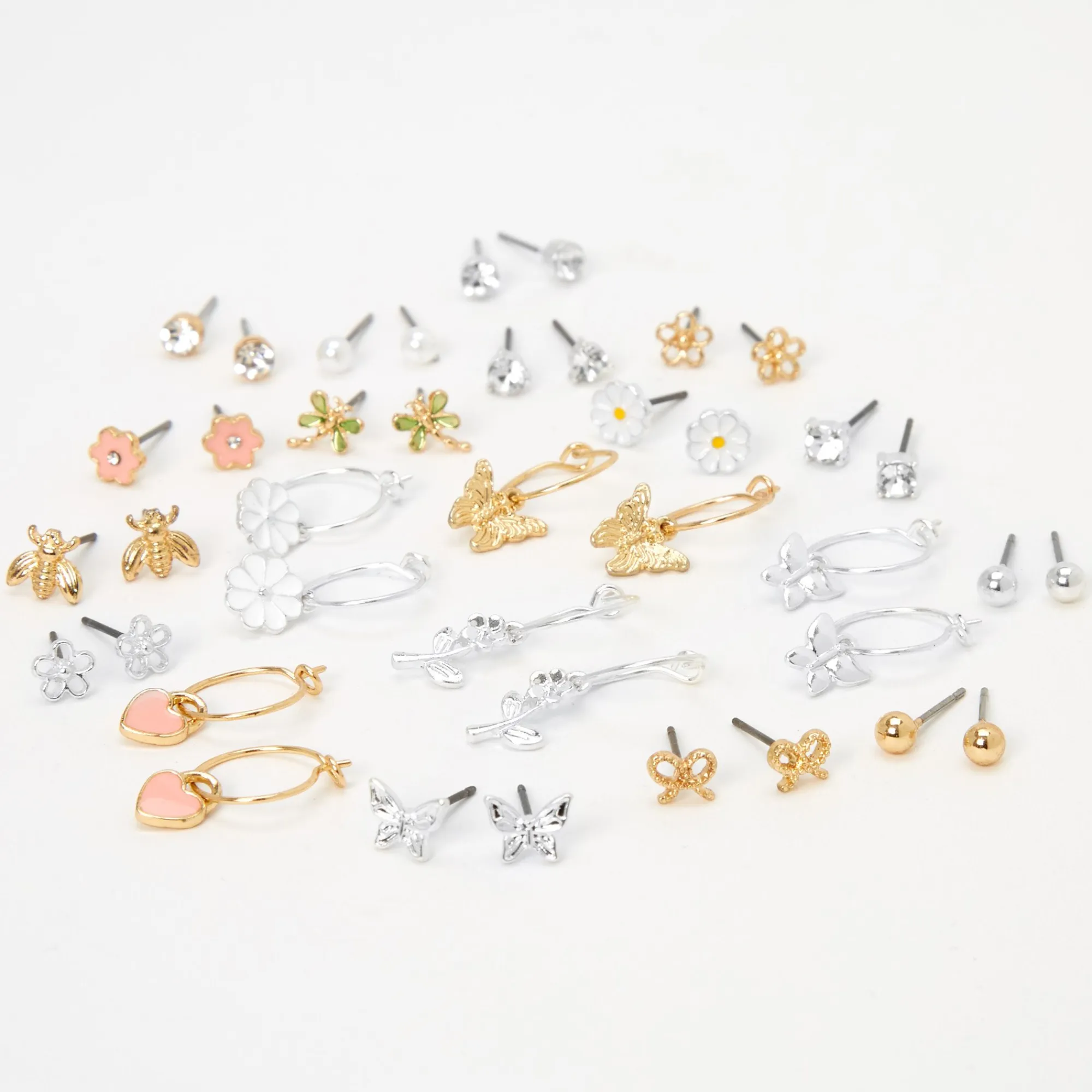 Claire's Anneaux|Clous D'oreilles-Clous d’oreilles printaniers couleur dorée et couleur argentée - Lot de 20
