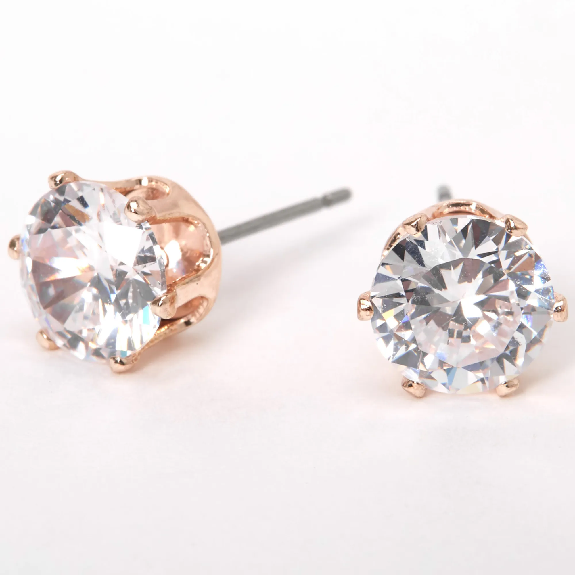 Claire's Clous D'oreilles-Clous d’oreilles ronds avec strass en zircon cubique d’imitation couleur doré rose - 8 mm