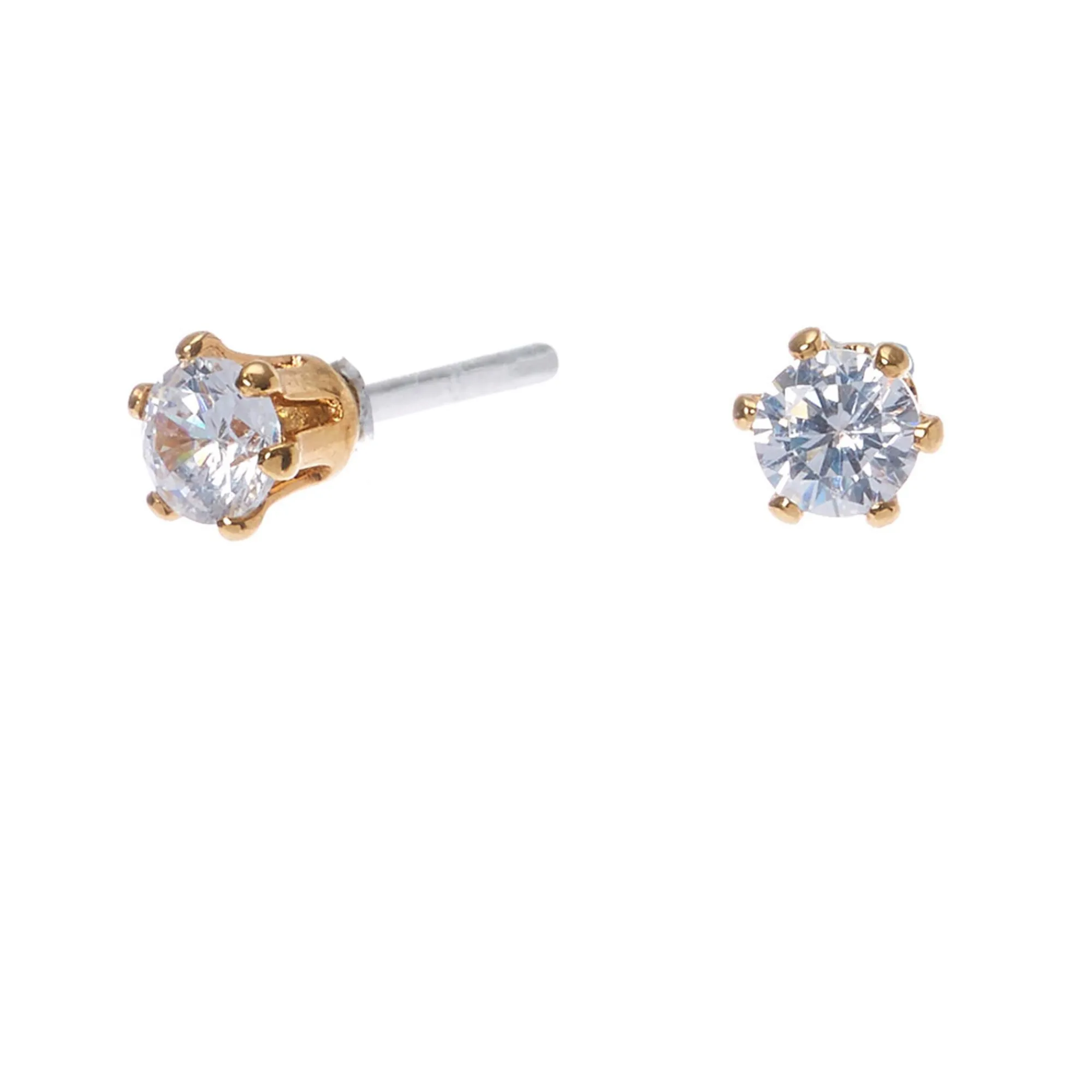Claire's Clous D'oreilles|Bijoux Premium-Clous d’oreilles ronds 3 mm en zircon cubique couleur dorée jaune C LUXE by Claire's