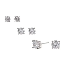 Claire's Clous D'oreilles-Clous d’oreilles ronds 4 mm, 5 mm, 6 mm en zircon cubique couleur argentée - Lot de 3