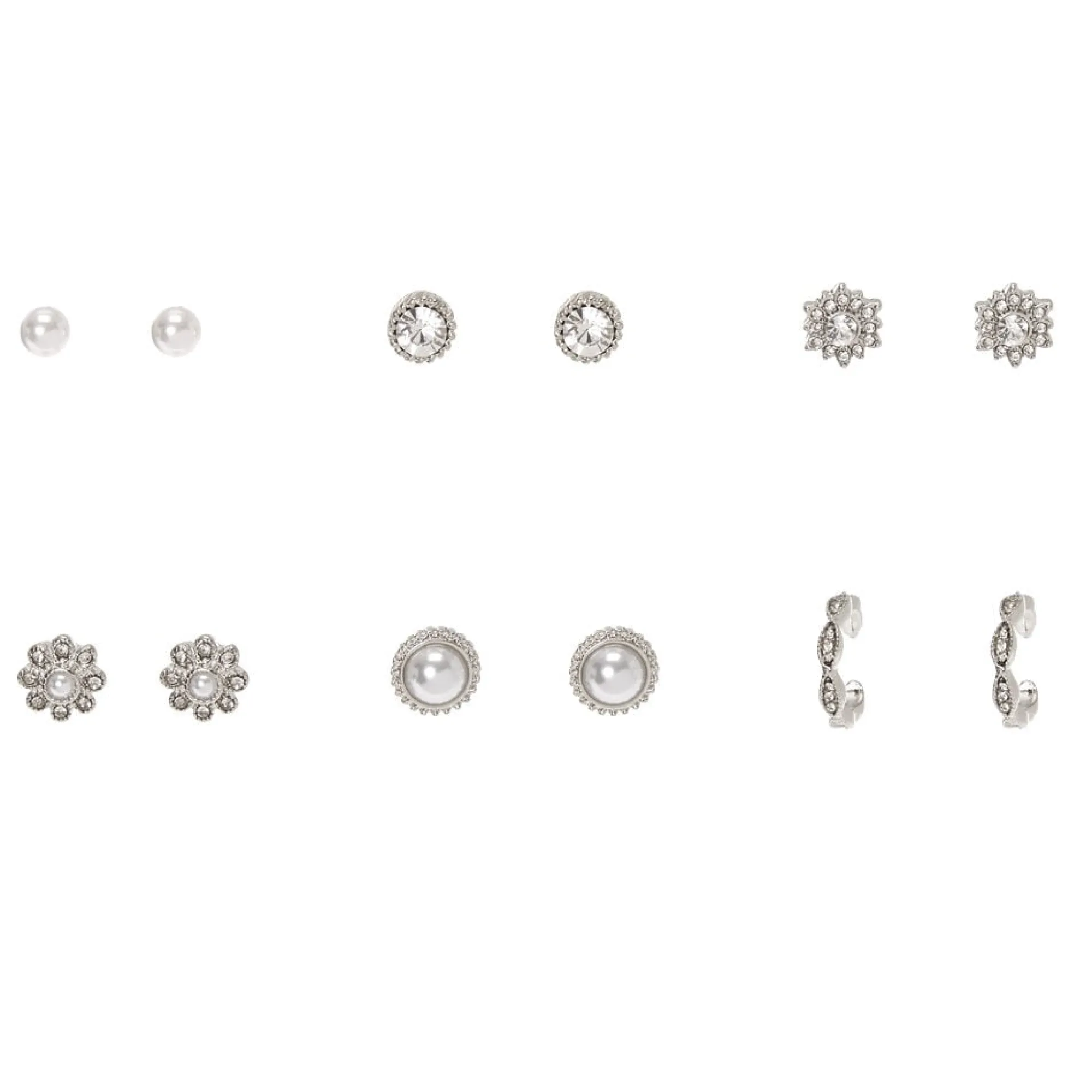 Claire's Clous D'oreilles-Clous d’oreilles sophistiqués perle d'imitation couleur argentée - Lot de 6