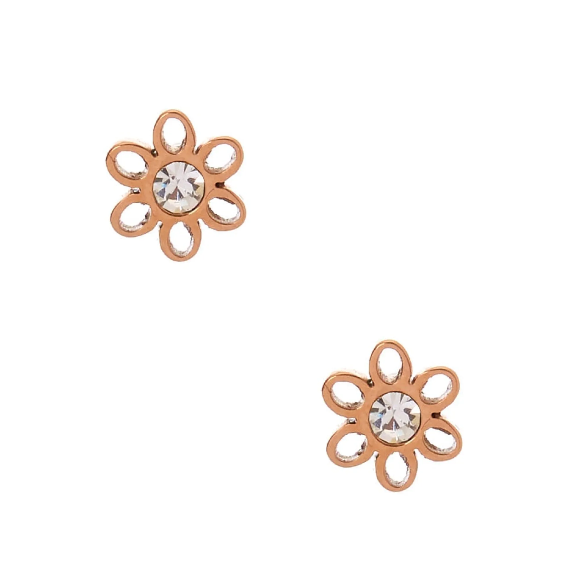 Claire's Clous D'oreilles|Bijoux Premium-Clous d'oreille marguerites et strass en titane doré rose - Collection C Luxe