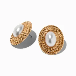 Claire's Clous D'oreilles-Clous d'oreilles auréole perle d'imitation texturés couleur dorée