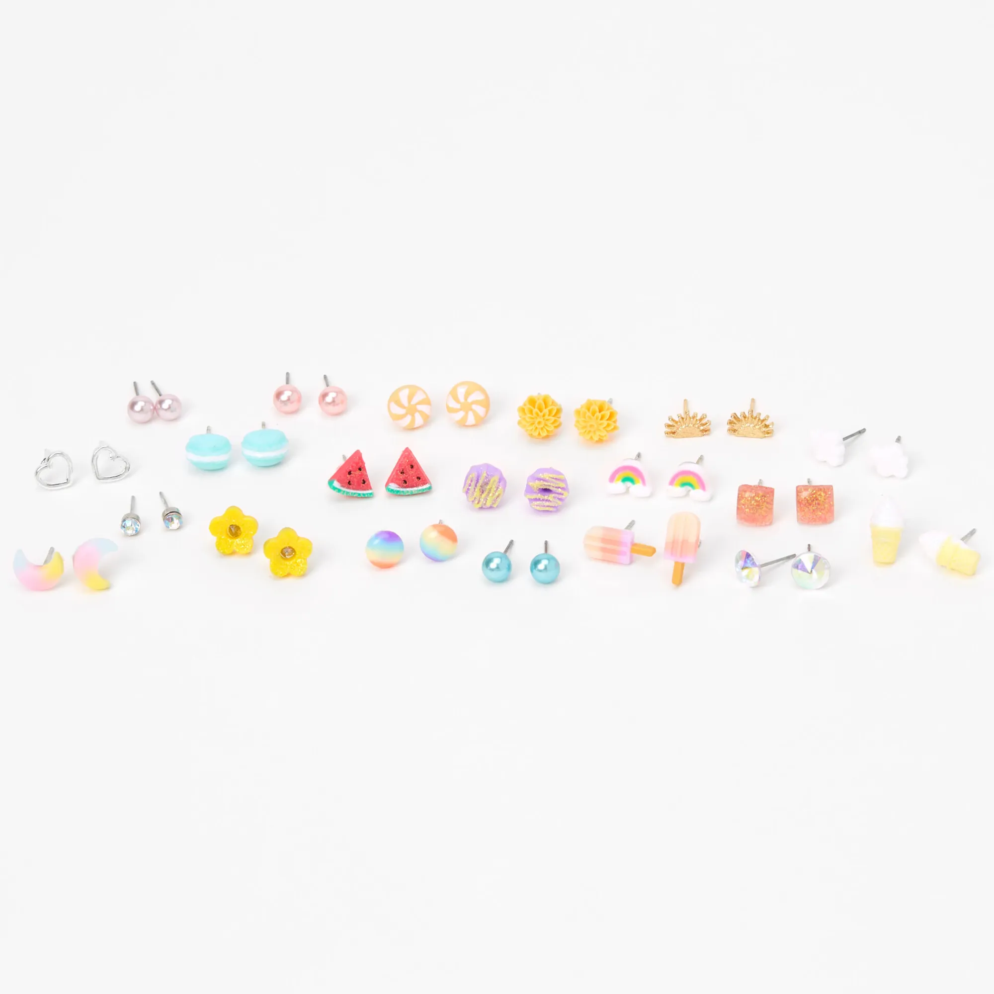 Claire's Clous D'oreilles-Clous d'oreilles aux designs variés arc-en-ciel pastel - Lot de 20