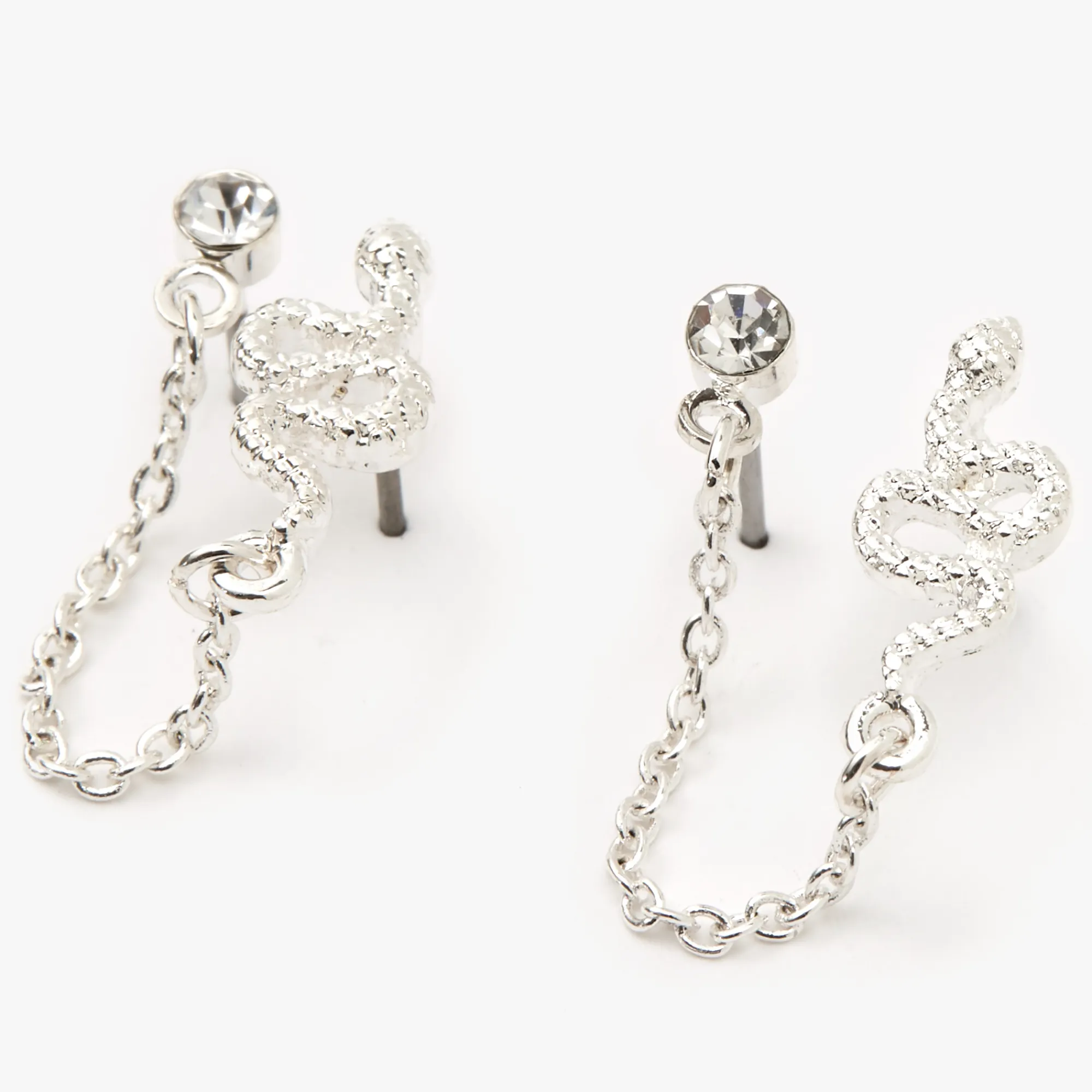 Claire's Clous D'oreilles-Clous d'oreilles avec chaîne et serpent couleur argentée