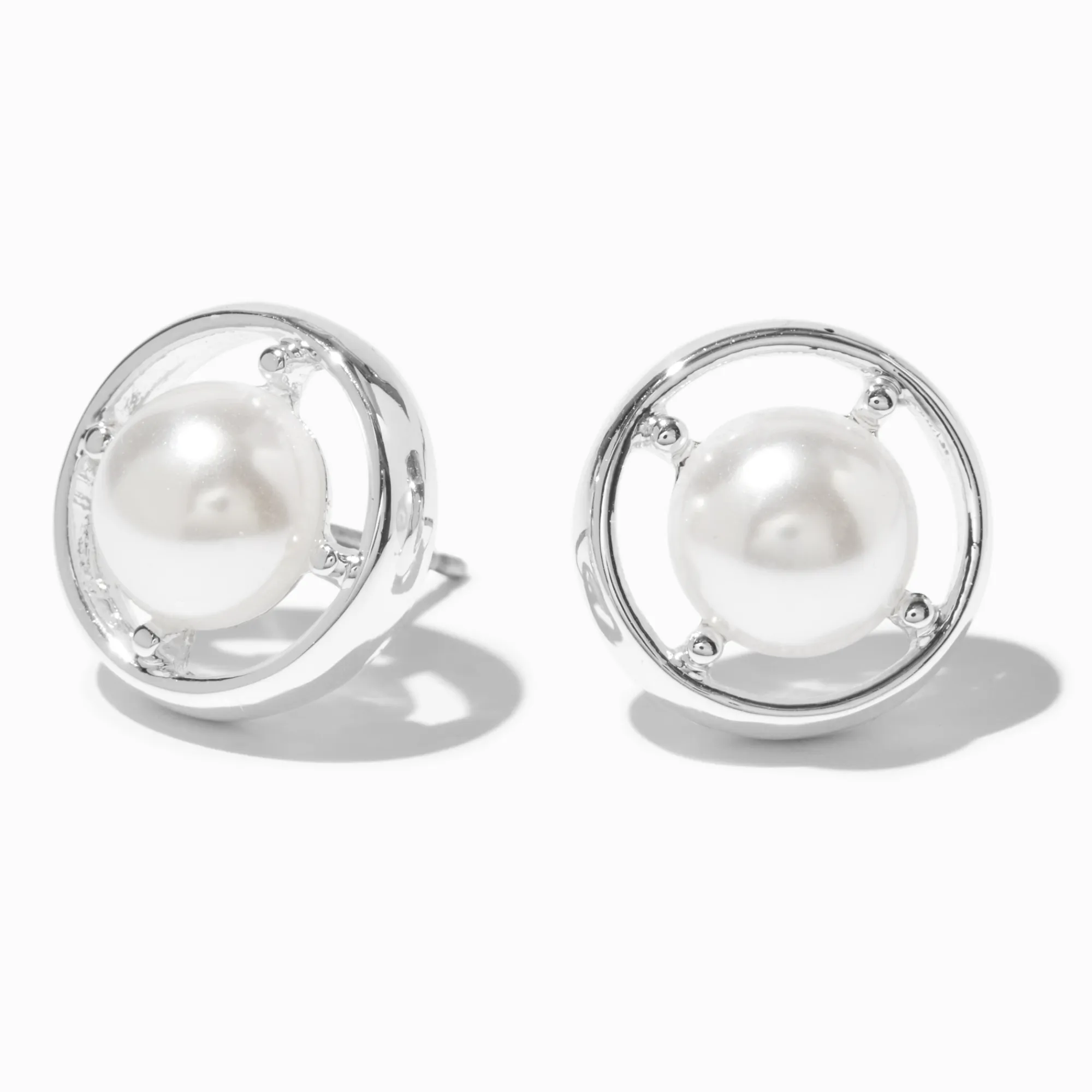 Claire's Clous D'oreilles-Clous d'oreilles boussole perles d'imitation couleur argentée
