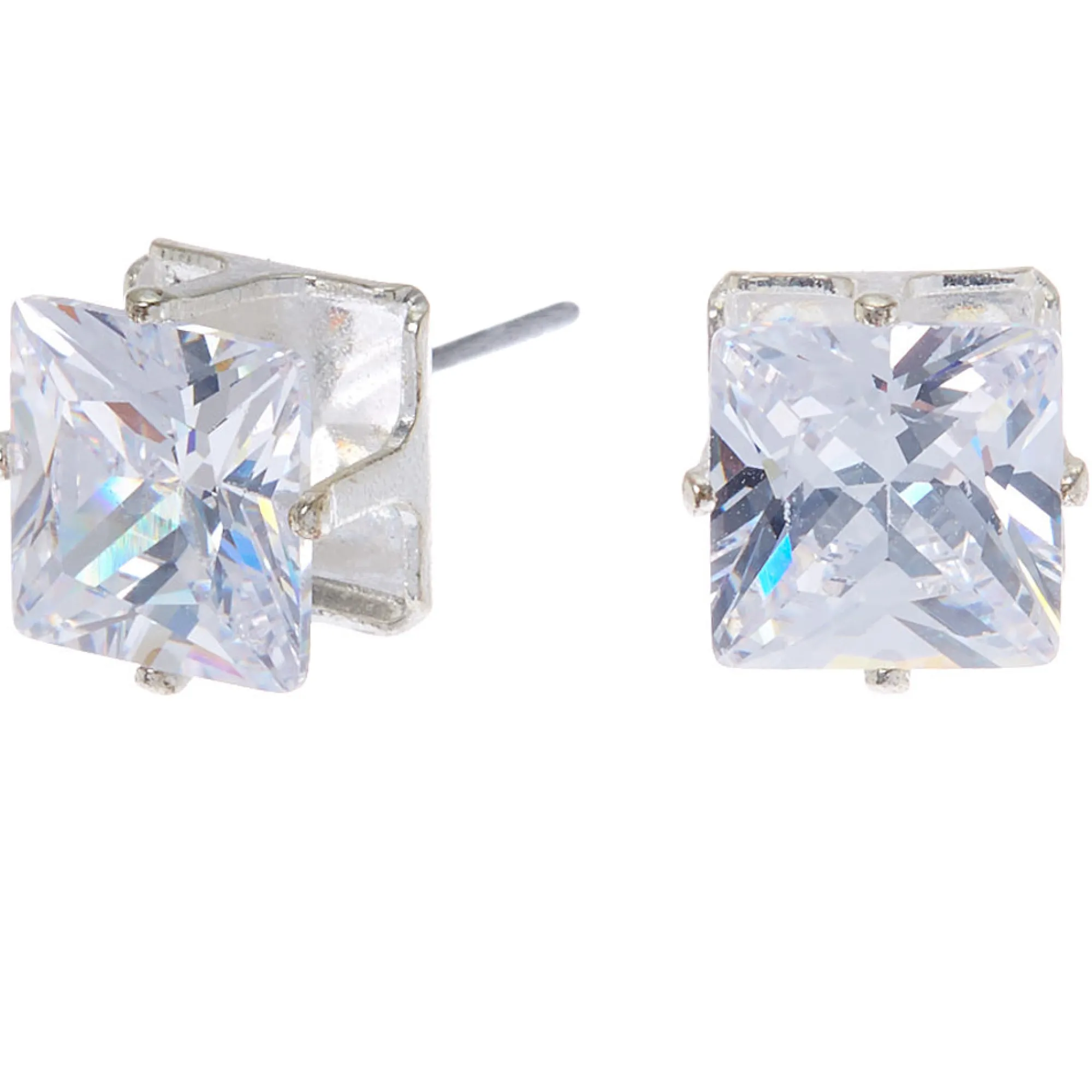 Claire's Clous D'oreilles-Clous d'oreilles carrés avec strass en zircon cubique d'imitation couleur argentée - 8 mm