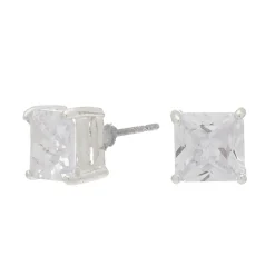 Claire's Clous D'oreilles-Clous d'oreilles carrés avec strass en zircon cubique d'imitation couleur argentée - 7 mm