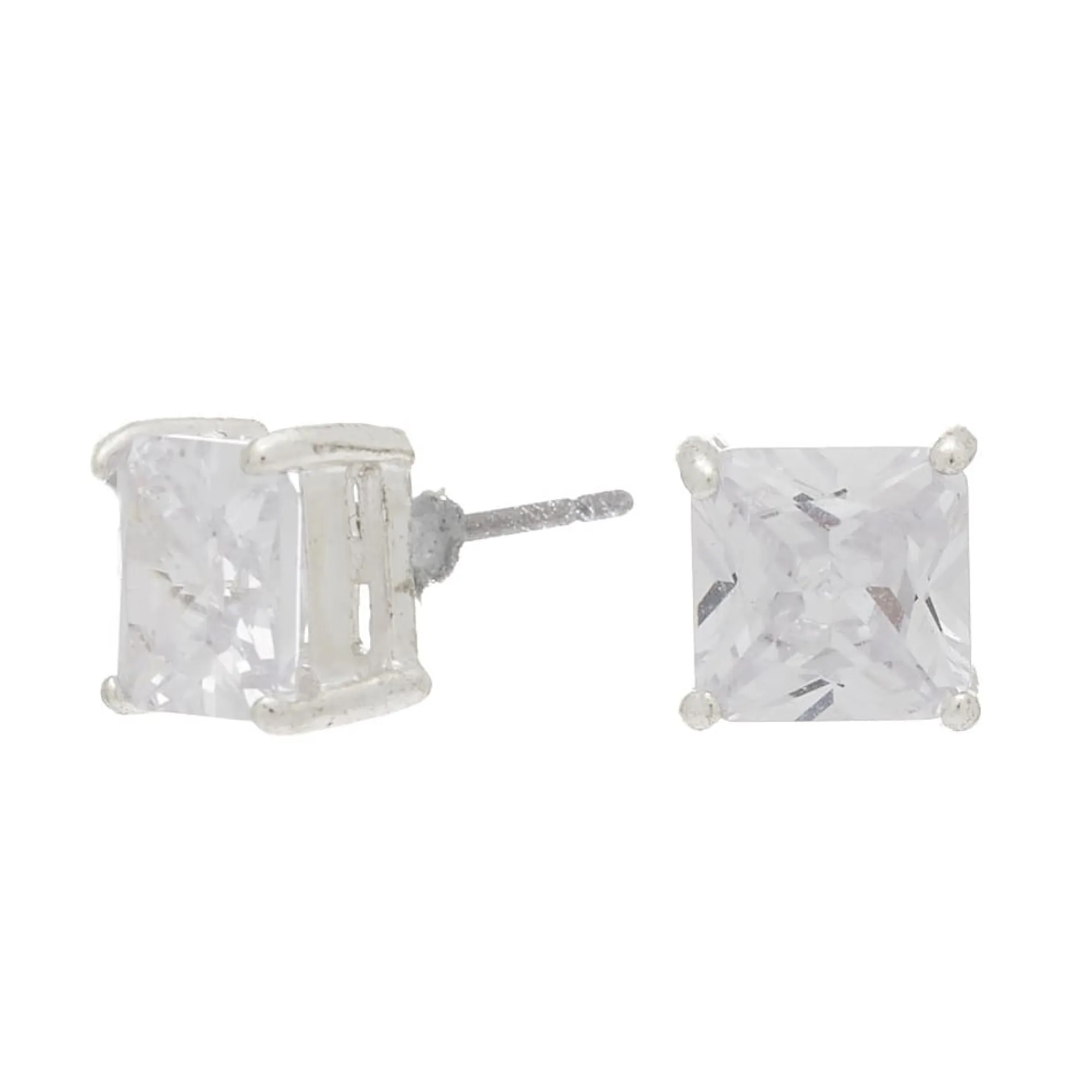Claire's Clous D'oreilles-Clous d'oreilles carrés avec strass en zircon cubique d'imitation couleur argentée - 7 mm