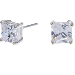 Claire's Clous D'oreilles-Clous d'oreilles carrés avec strass en zircon cubique d'imitation couleur argentée - 6 mm