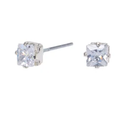Claire's Clous D'oreilles-Clous d'oreilles carrés avec strass en zircon cubique d'imitation couleur argentée - 4 mm