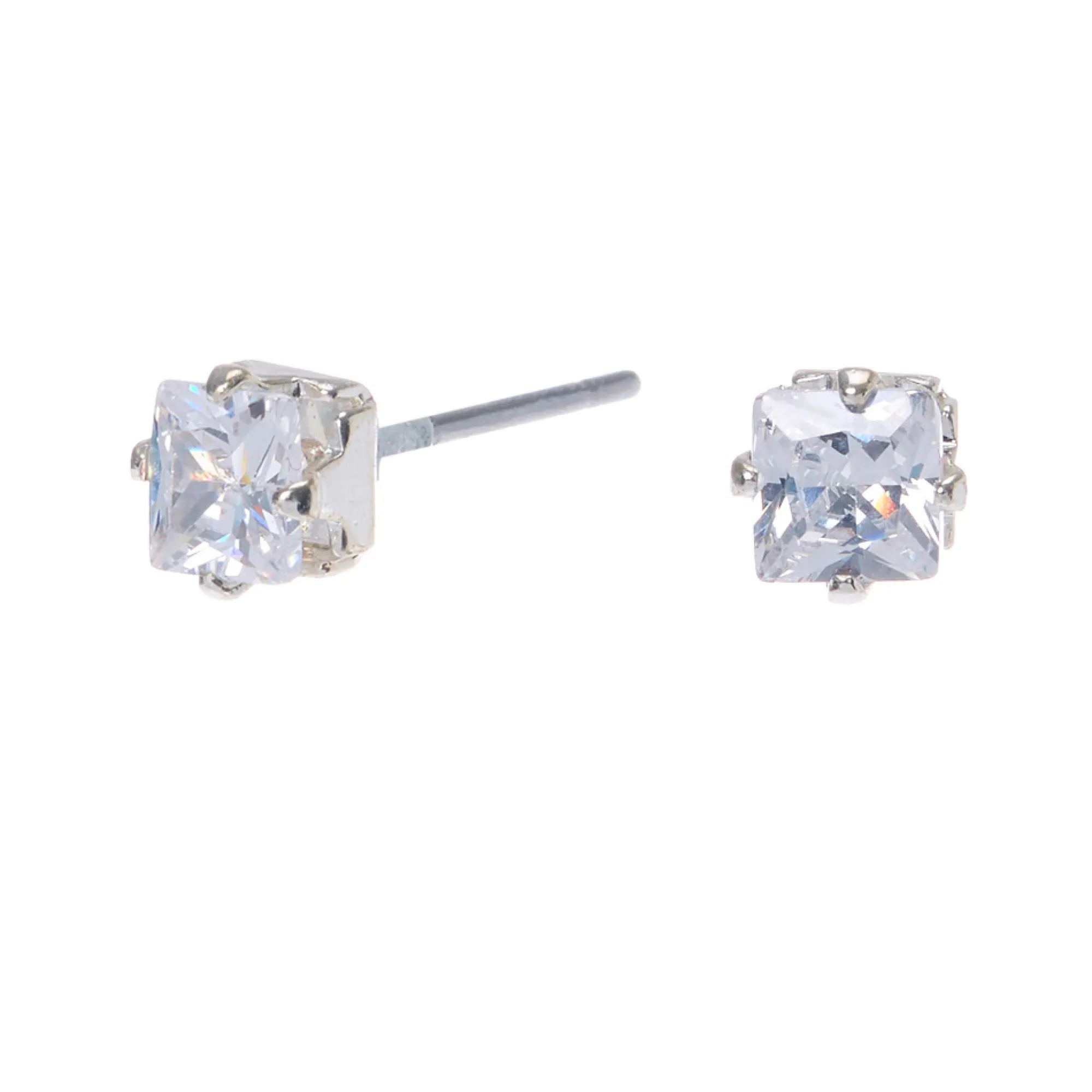 Claire's Clous D'oreilles-Clous d'oreilles carrés avec strass en zircon cubique d'imitation couleur argentée - 4 mm