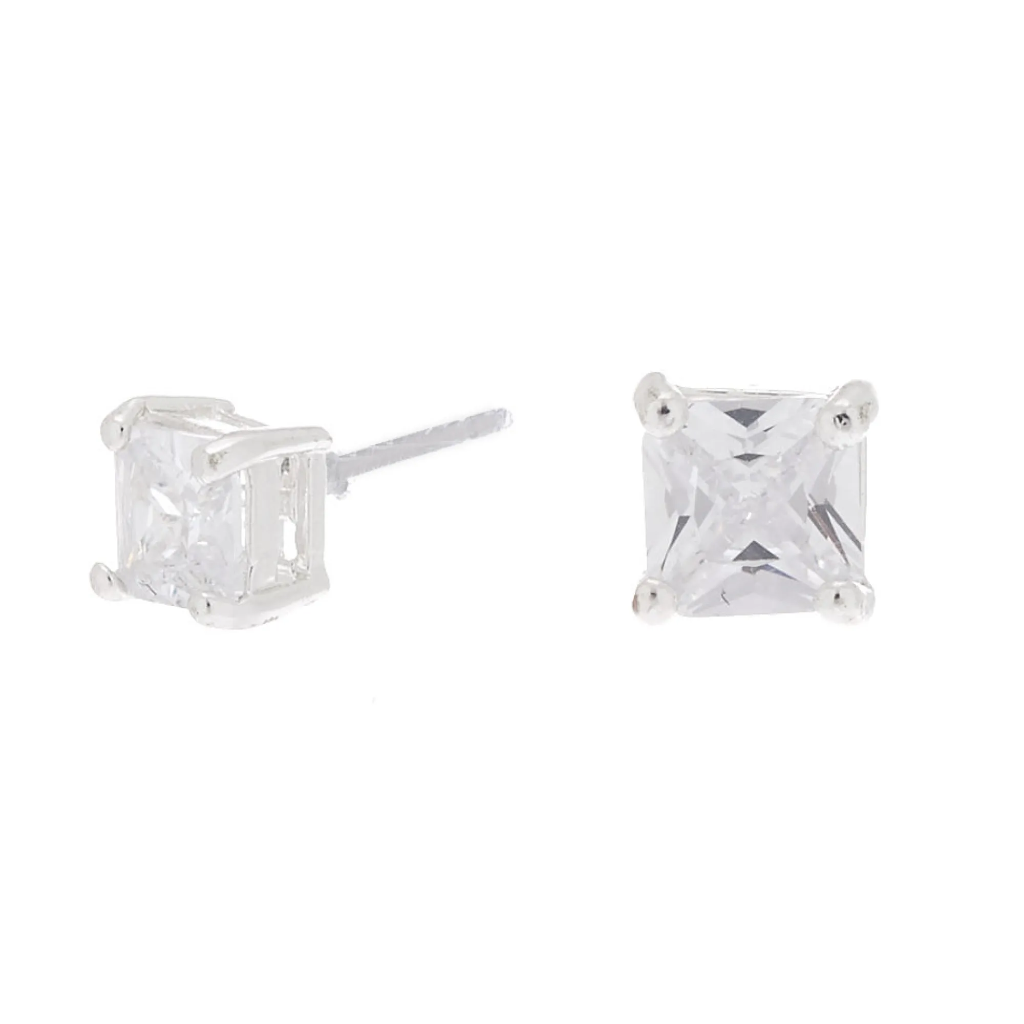 Claire's Clous D'oreilles-Clous d'oreilles carrés avec strass en zircon cubique d'imitation couleur argentée - 5 mm