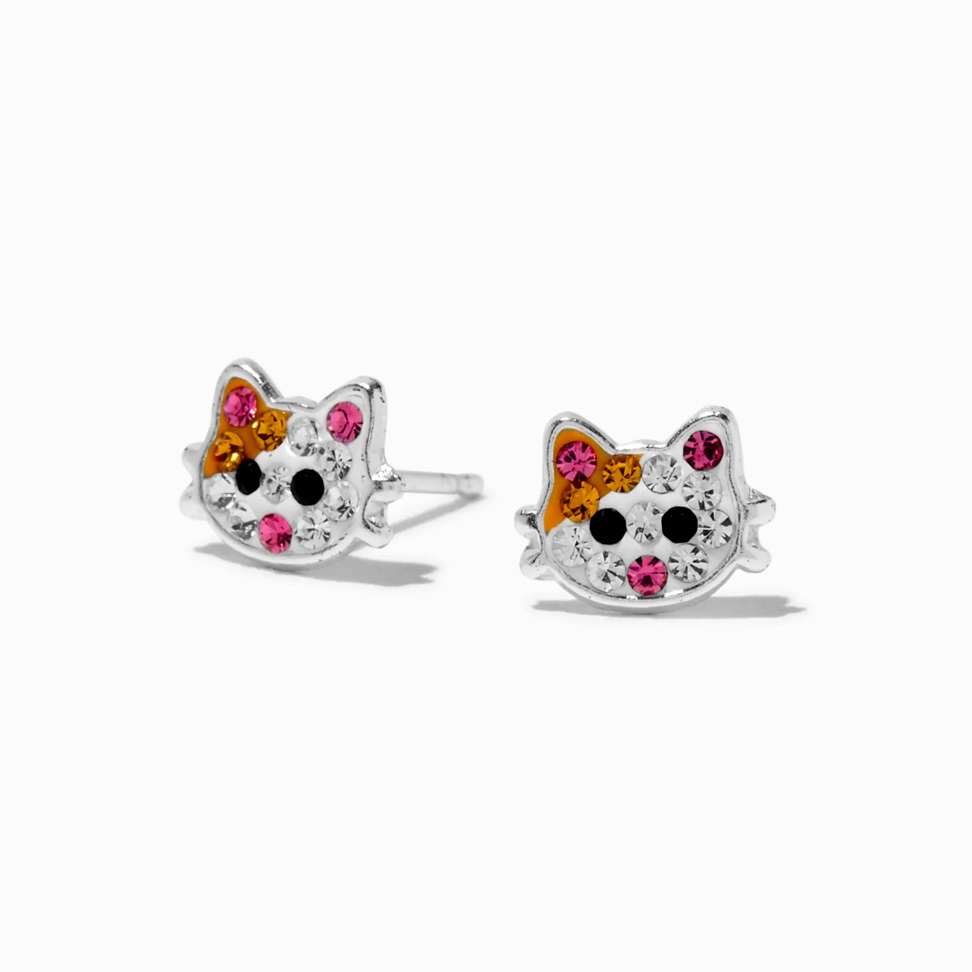 Claire's Clous D'oreilles-Clous d'oreilles chat et strass couleur argentée
