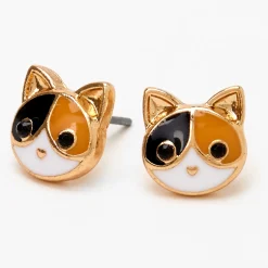 Claire's Clous D'oreilles-Clous d'oreilles chats tricolores couleur dorée