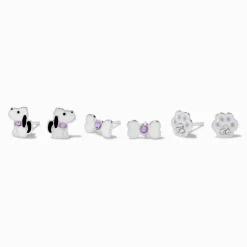 Claire's Clous D'oreilles|Bijoux Premium-Clous d'oreilles chiens violets couleur argentée C LUXE by Claire's - Lot de 3