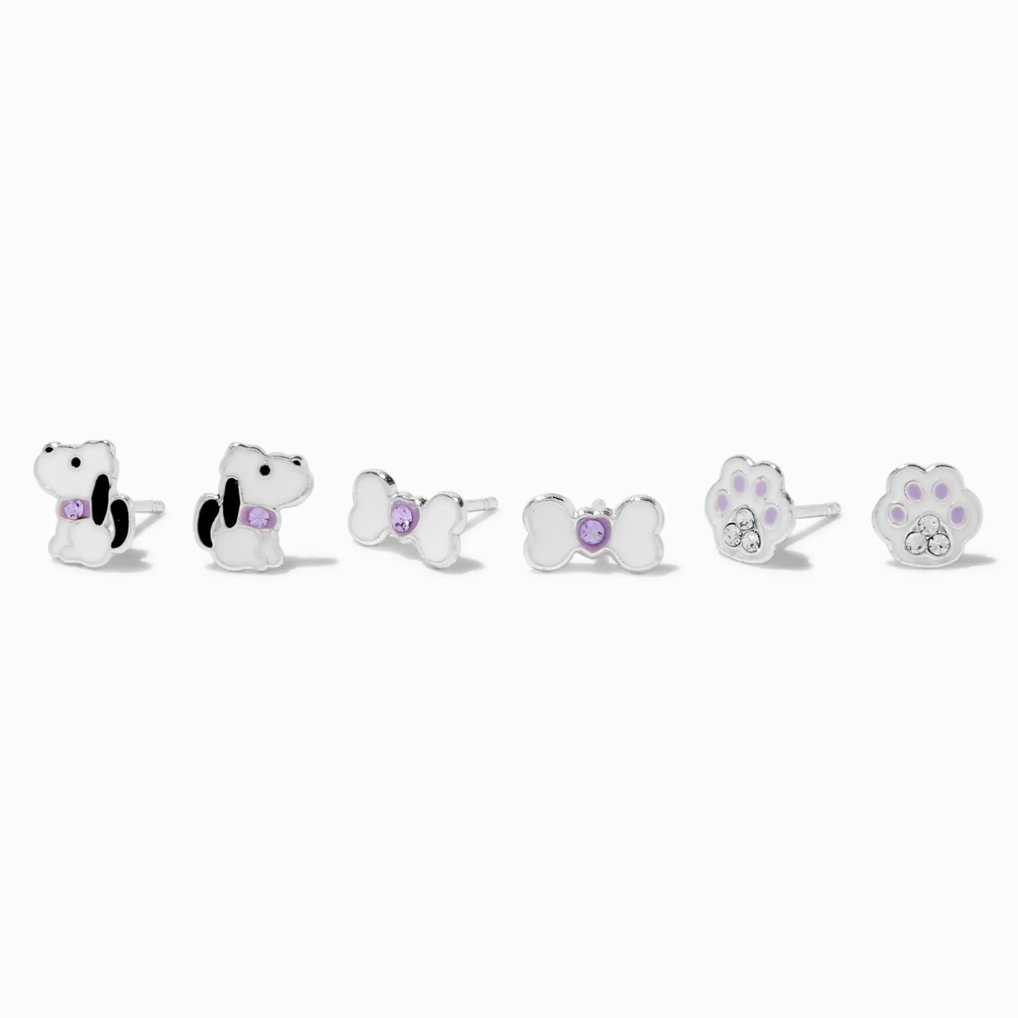 Claire's Clous D'oreilles|Bijoux Premium-Clous d'oreilles chiens violets couleur argentée C LUXE by Claire's - Lot de 3