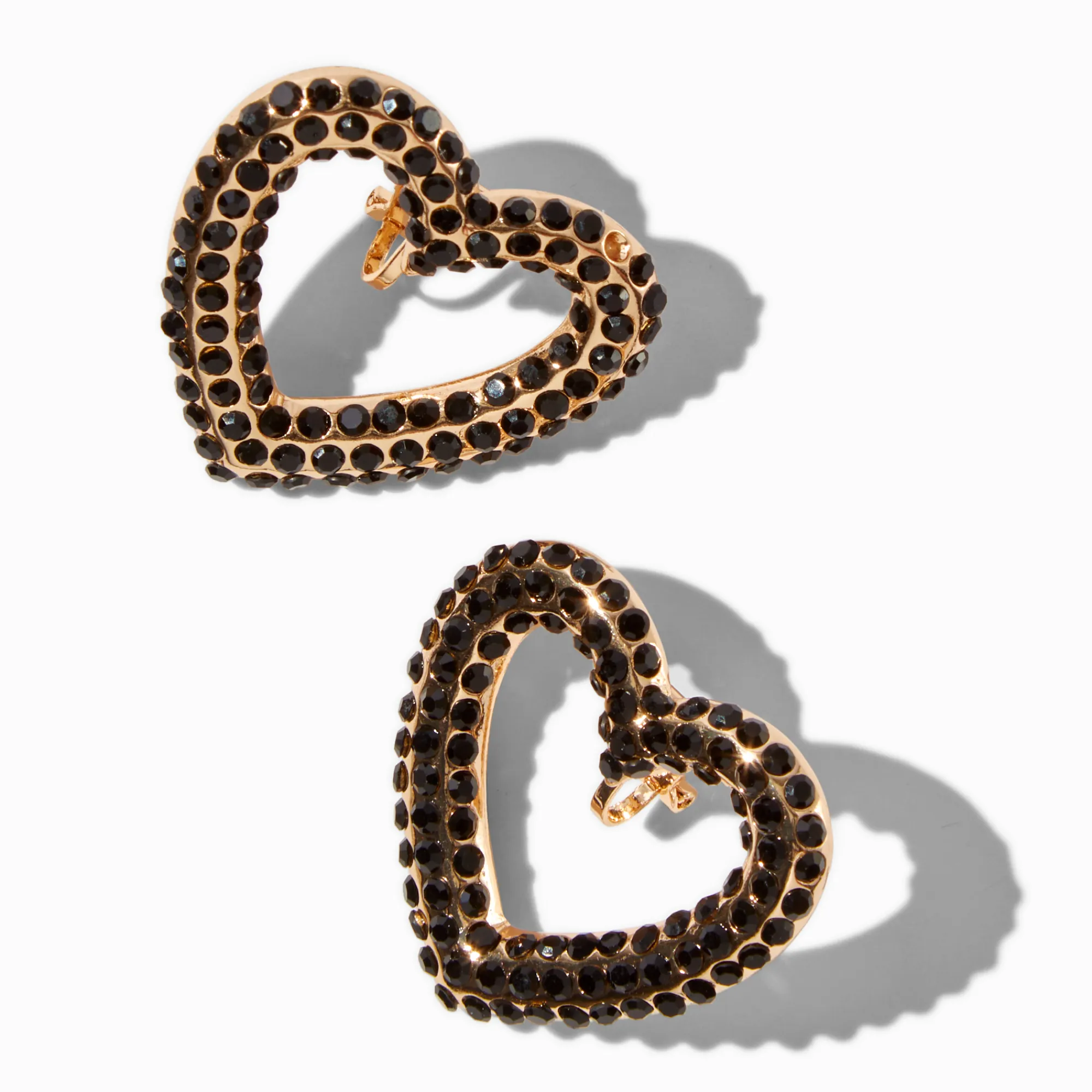 Claire's Clips Et Autocollants-Clous d'oreilles à clip cœur de grande taille strass noirs