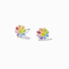 Claire's Clous D'oreilles-Clous d'oreilles couleur argentée marguerite arc-en-ciel