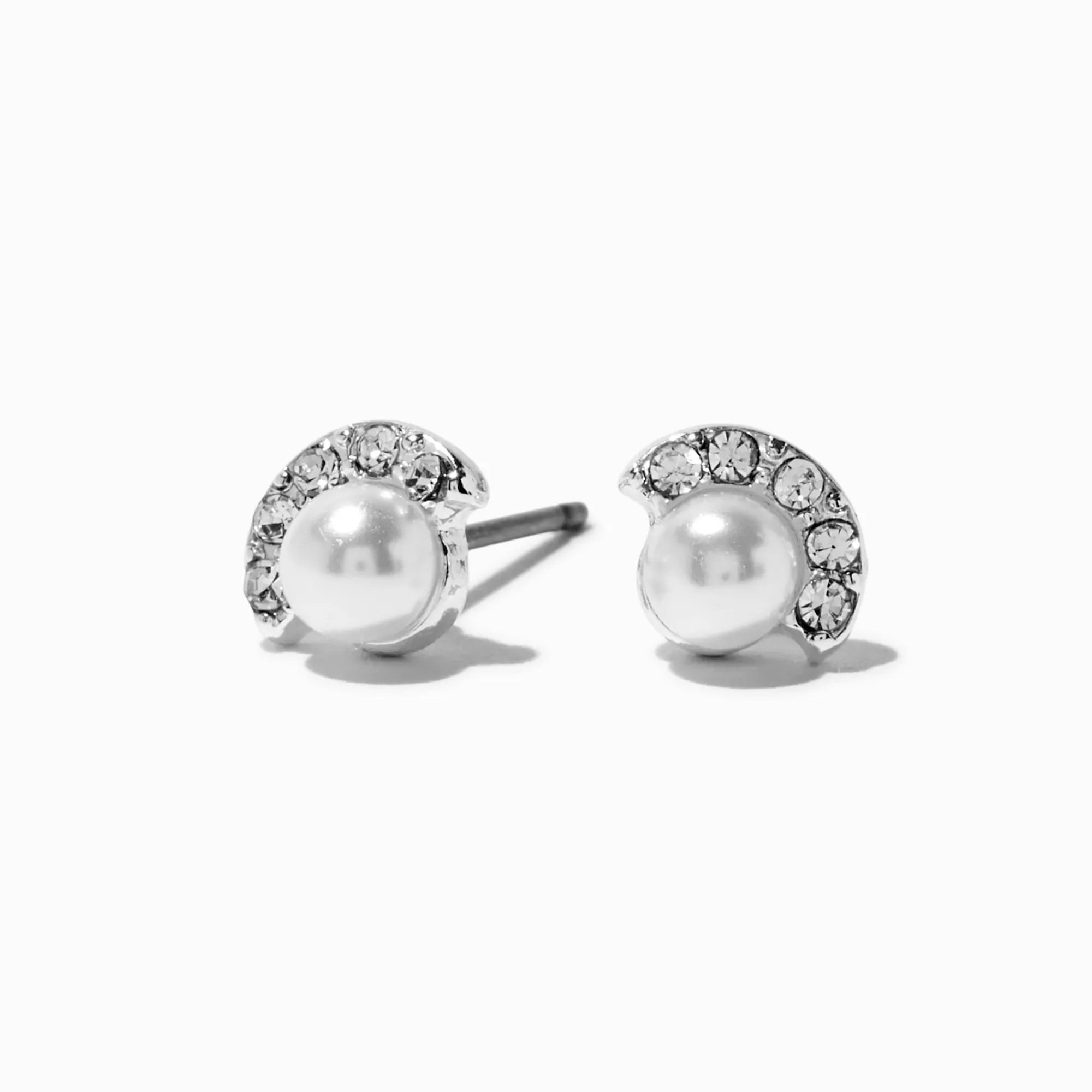Claire's Clous D'oreilles-Clous d'oreilles couleur argentée éventail strass et perles d'imitation