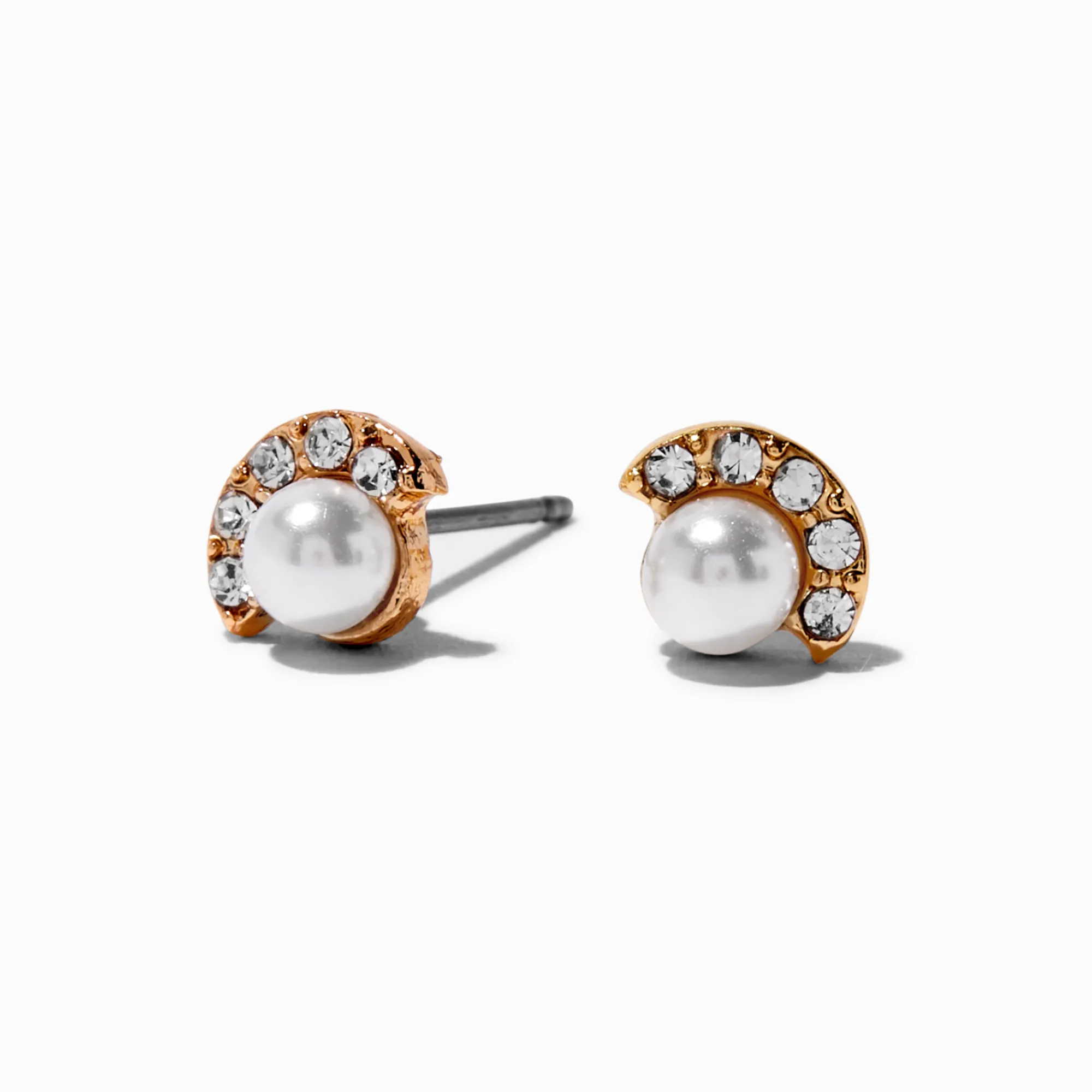 Claire's Clous D'oreilles-Clous d'oreilles couleur dorée éventail strass et perles d'imitation