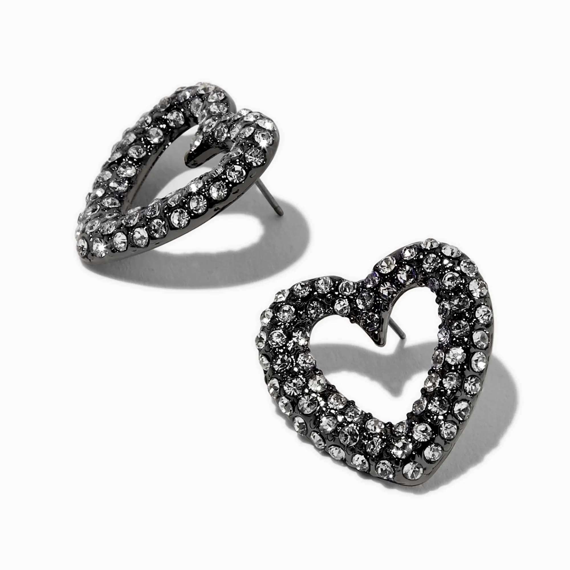 Claire's Clous D'oreilles-Clous d'oreilles couleur hématite strass cœur ajouré