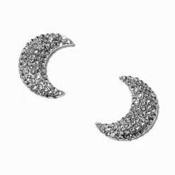 Claire's Clous D'oreilles-Clous d'oreilles croissant de lune strass pavé couleur argentée
