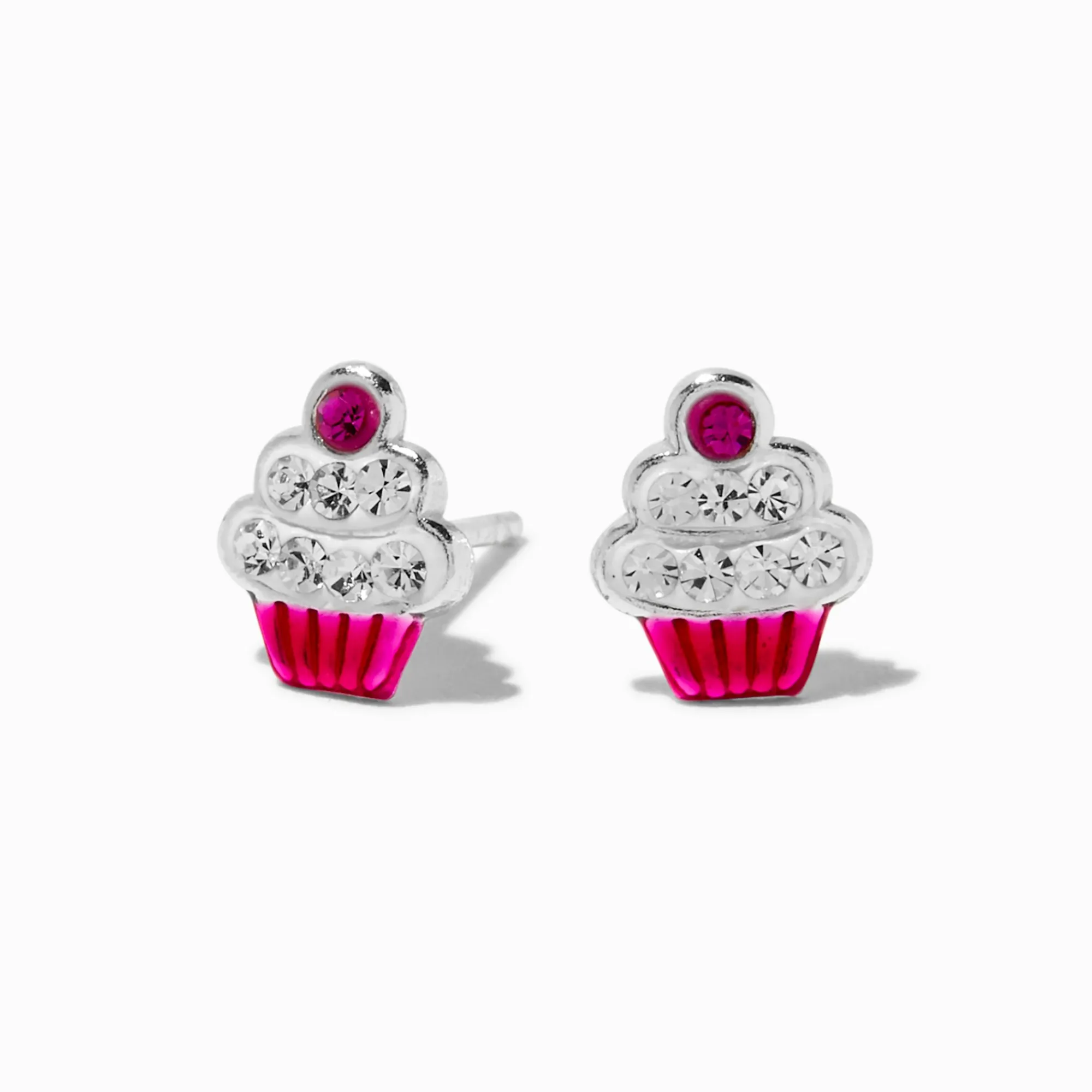 Claire's Clous D'oreilles|Bijoux Premium-Clous d'oreilles cupcake roses strass couleur argentée