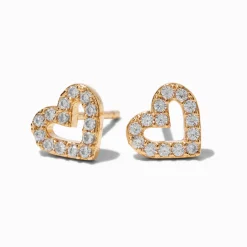Claire's Clous D'oreilles|Bijoux Premium-Clous d'oreilles cœur ajouré en pavé avec zircons cubiques couleur dorée jaune C LUXE by Claire’s
